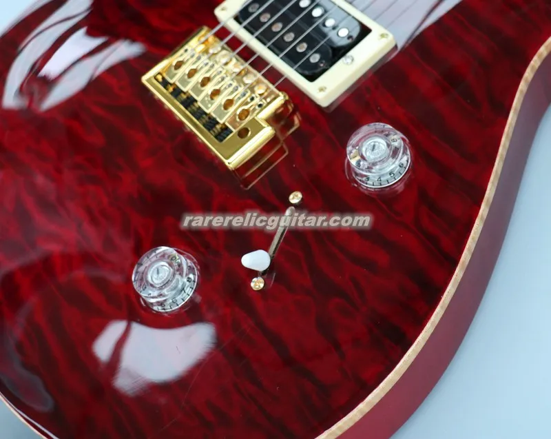 In Stock Crimson Red Quilted Maple Top Electric Guitar Tremolo Bridge Gold Hardware Wood Body Binding Rosewood Fretboard