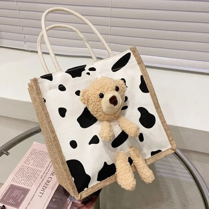 

Cartoon Bear Bag Cute and Light Student Lunch Box Bag Large Capacity Storage Lunch Box Shoulder Bag Canvas Bags for Women