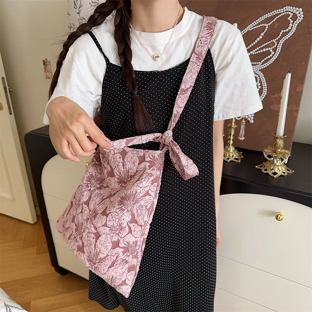 Retro Jacquard Crossbody Bag for Women Vintage Flower Female Cloth Tote Shoulder Bags Girls Reusable Underarm Bag Travel Handbag