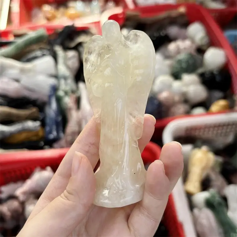 

Natural Citrine Angel Carving Healing Stone Carving Craft Crystal For Home Decor Meditation Gift 1PCS