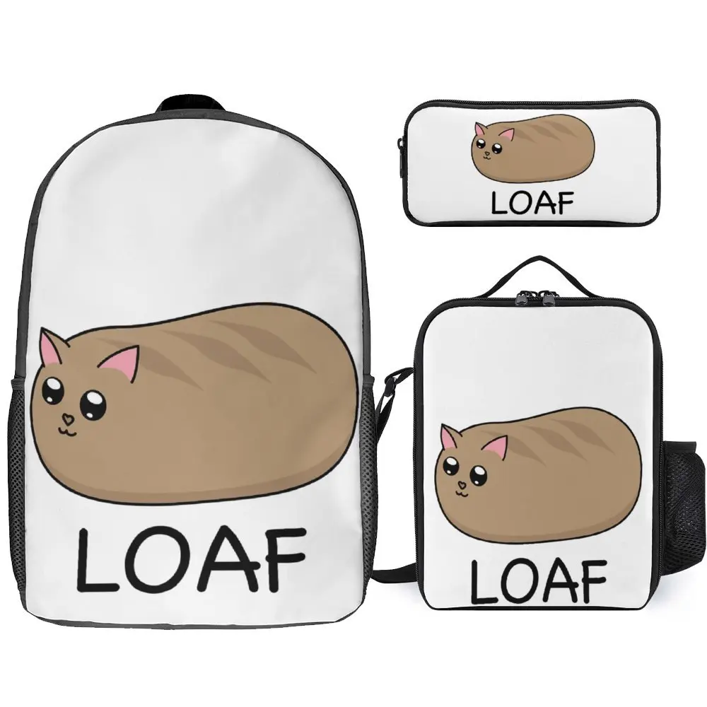 Heavy Mental Music Cats Meme Cute Cat Loaf 2 Lasting Snug Pencil Case 3 in 1 Set 17 Inch Backpack Lunch Bag Pen Bag Picnics Grap