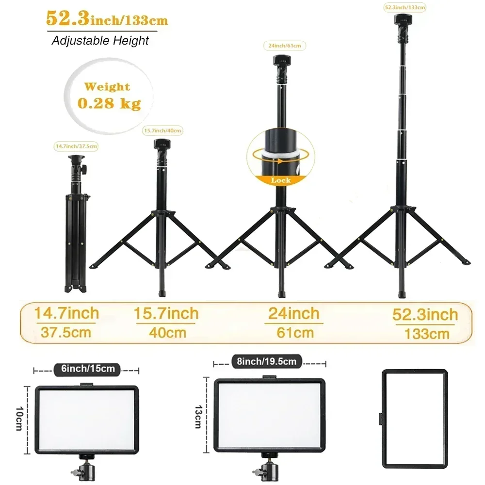 Uegogo 133cm tripé suporte ajustável fotográfico 8 '' luz de preenchimento regulável e filtros coloridos para gravação de vídeo e streaming