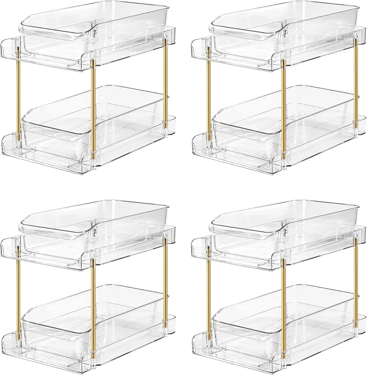 

LAREKUN4pack 2-Tier Organizer & Storage Unit Stackable Bathroom Cabinet Organizer Pull-Out Kitchen