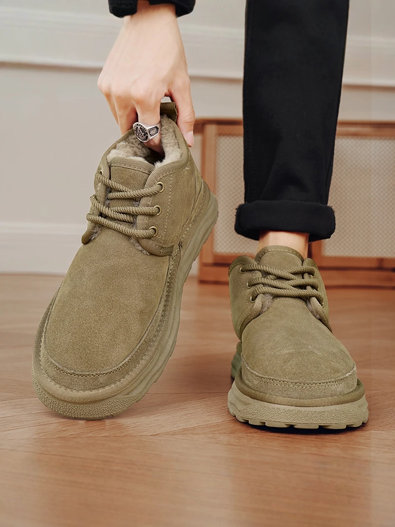 

Men's Winter Fleece Lined Slip-On Leather And Fur Integrated Waterproof And Anti-Slip Work Shoes Trendy Casual Shoes