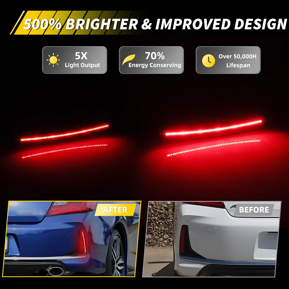 2PCS For 2016 2017 Honda Accord Coupe 2DR Rear Bumper Brake Light Tail Light Reflector Light Turn Signal Light DRL Light W/LED