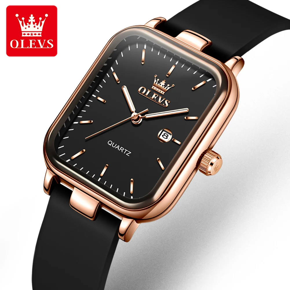 OLEVS Luxusuhr für Damen, rechteckiges Zifferblatt, wasserdicht, Kalender, hochwertige Damenuhr, Quarz-Damenuhren, elegant