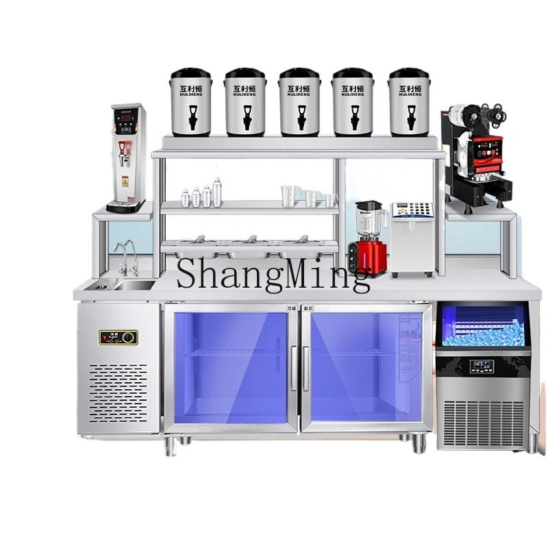 

ZYY full set of commercial water bar workbench stainless steel refrigerated cabinet console cold drink shop