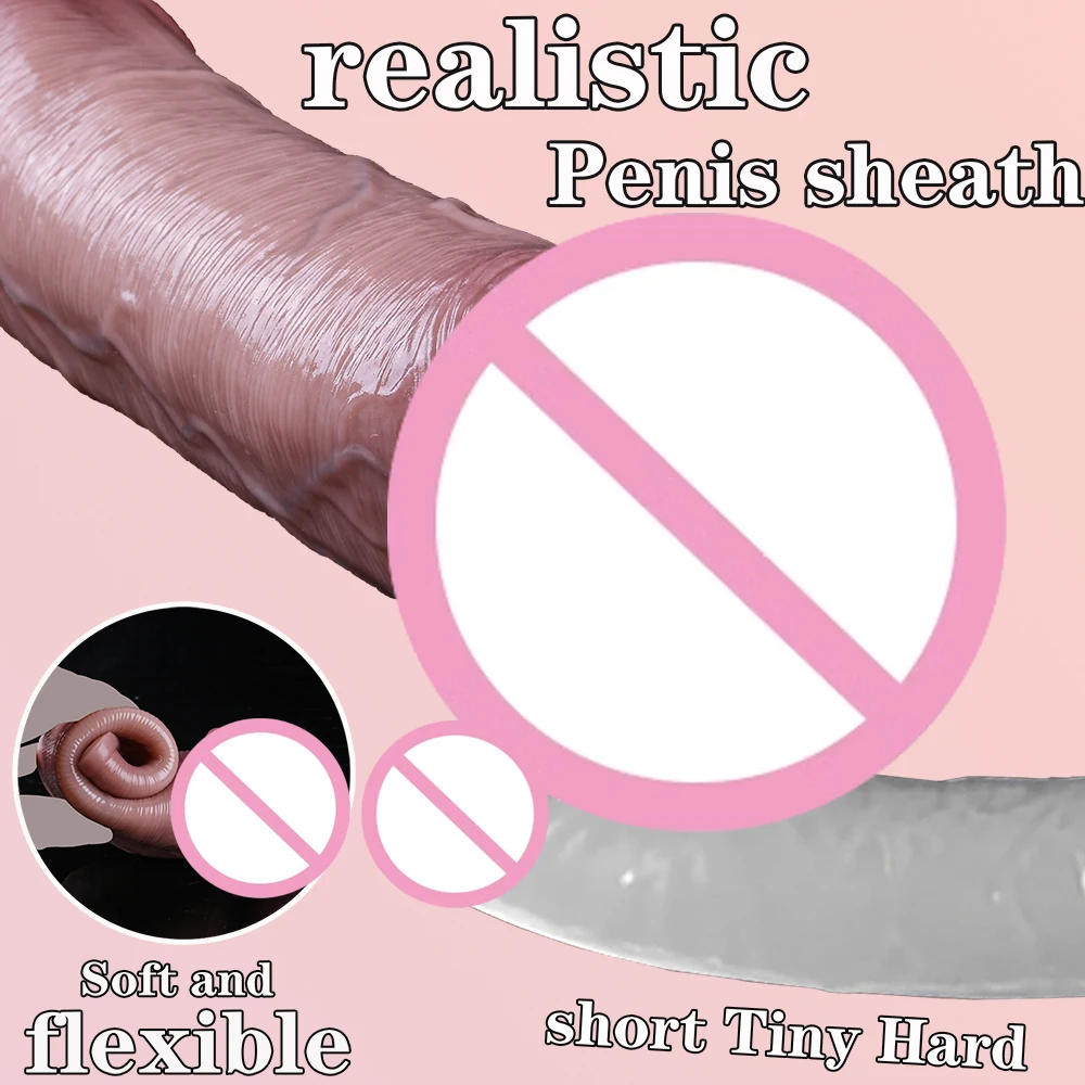 Long Big Penis Sleeve Male Thick Penis Sleeve Realistic Penis Soft Flexible Liquid Silicone Real Skin Texture Couples Bedroom Fun Adult Sex Toy Male Products view 6