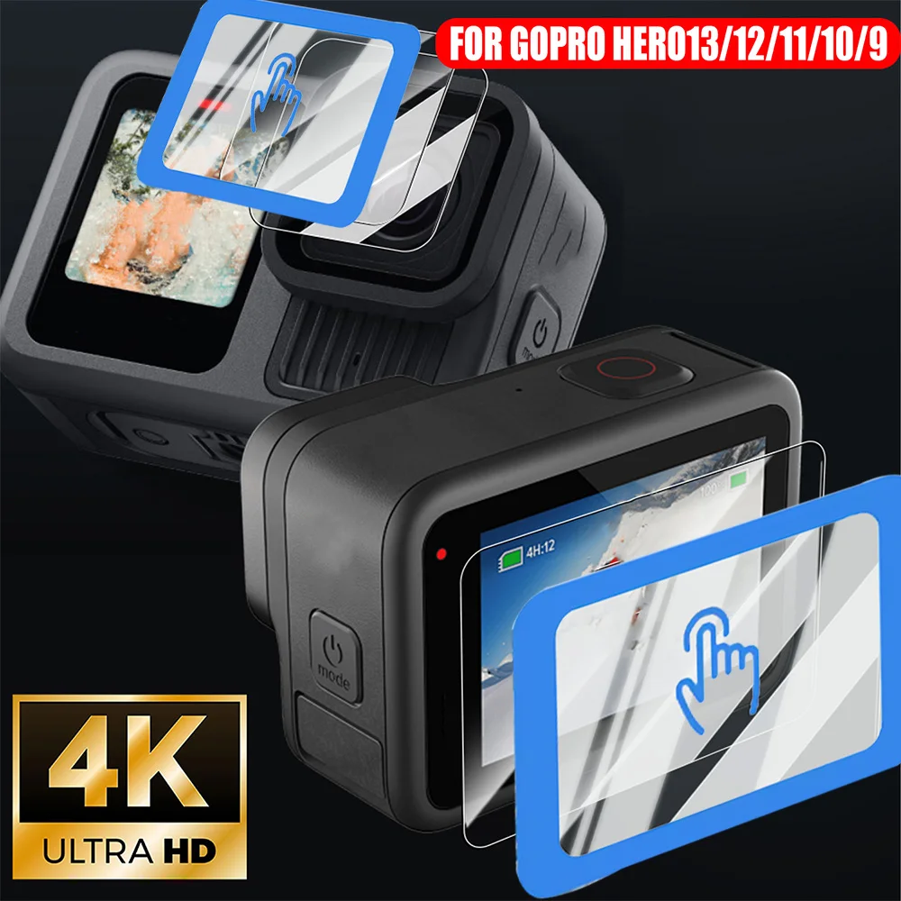 

Простая установка для GoPro Hero13 12 11 10 9, пленка из закаленного стекла, передняя и задняя защитная пленка для экрана камеры HD, прозрачная крышка объектива с защитой от царапин