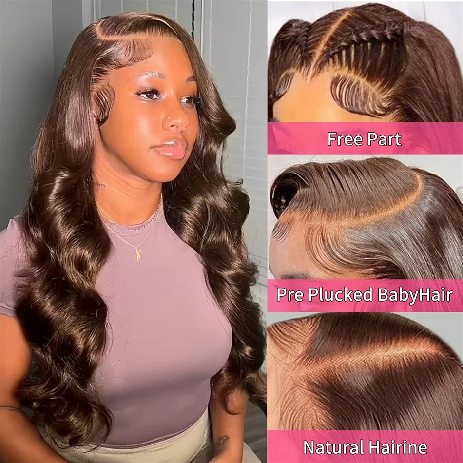 Chocolate Brown Lace Front Wig Transparent HD 13x6 Lace Frontal Wig 100% Colored Body Wave Human Hair Wigs 4x4 5x5 Preplucked