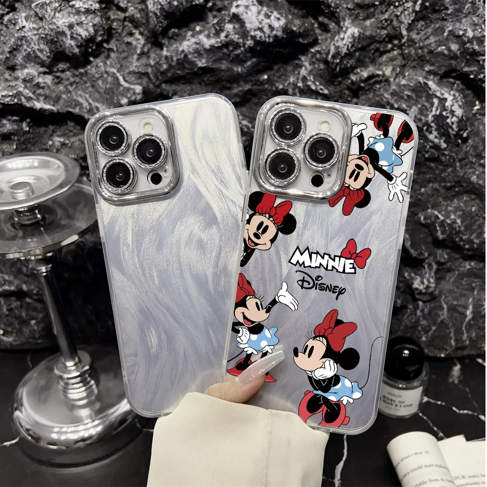 Coque de téléphone Disney CartureMinnie pour iPhone, coque de luxe, dessin animé, souris mignonne, étuis Carcasa, 16, 15, 14 Plus, 13, 12, 11 Pro Max