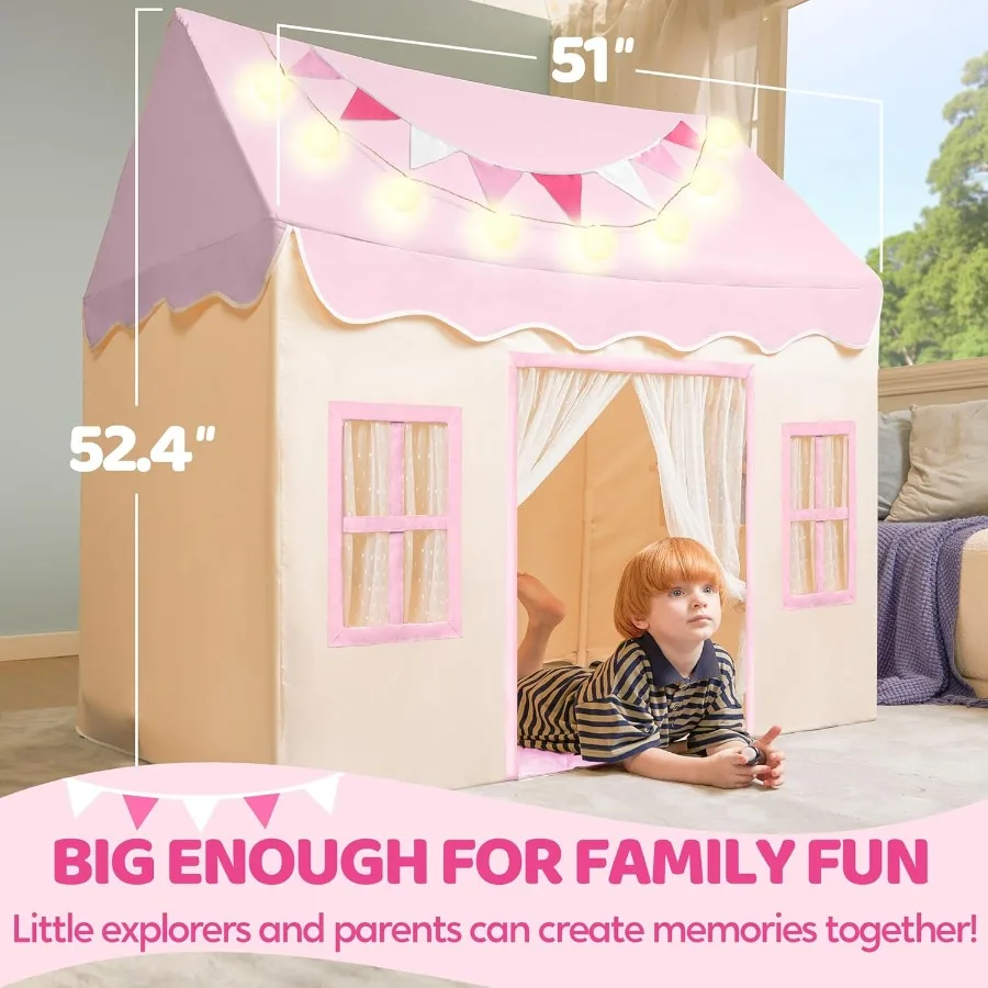 SYNCFUN tente de jeu pour tente intérieure et extérieure avec couverture lumières LED et drapeaux pour tout-petit spacieux 51*35*52 pouces Playhouse fo