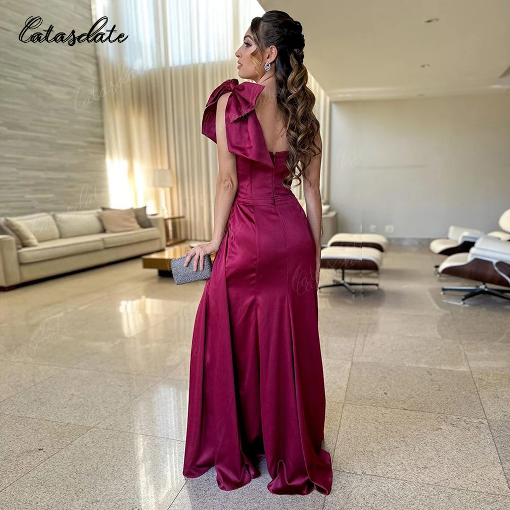 Catasdate-Robe de soirée bordeaux avec nœud pour femme, robe de soirée de Noël, occasion formelle, éducatif, 138