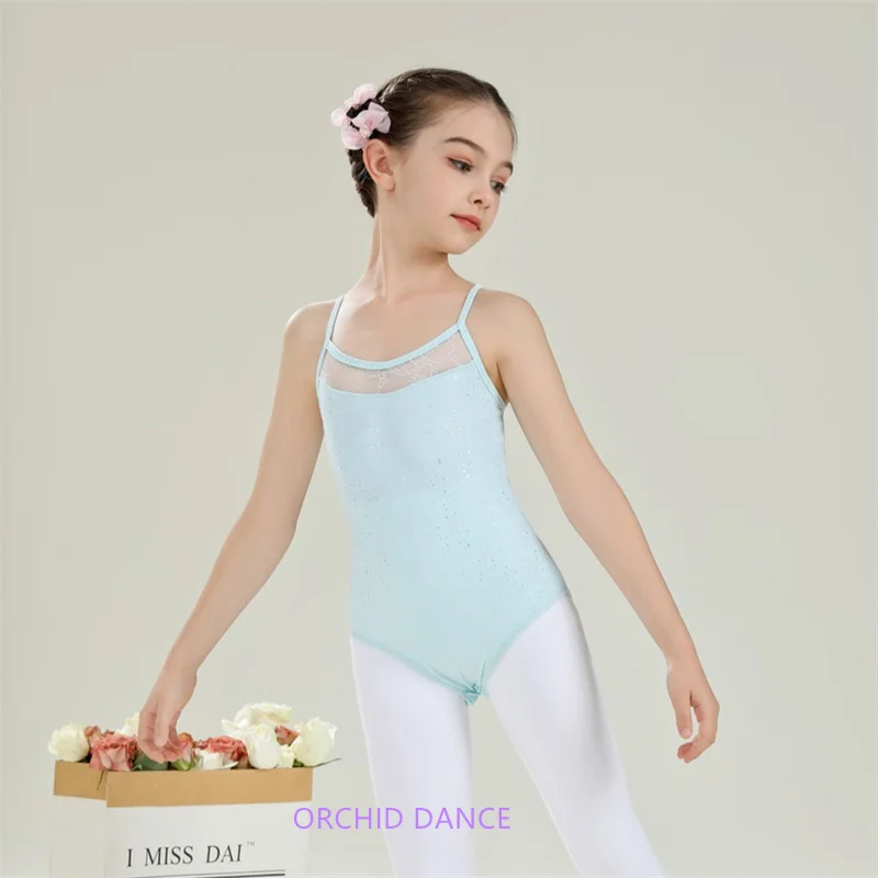 New Coming Fashion Cute Kids Girls Children Sparkling Spandex Blue Pink Lilac Cream Camisole Ballet Leotards Dance Skirts