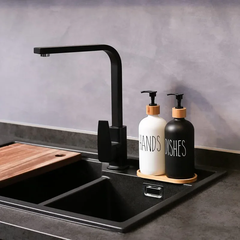 2Pcs 500ml High Quality Glass Soap Dispenser Pump Bottle Refillable Empty Hand Soap Lotion Subpackage Bottle with Wooden Cushion