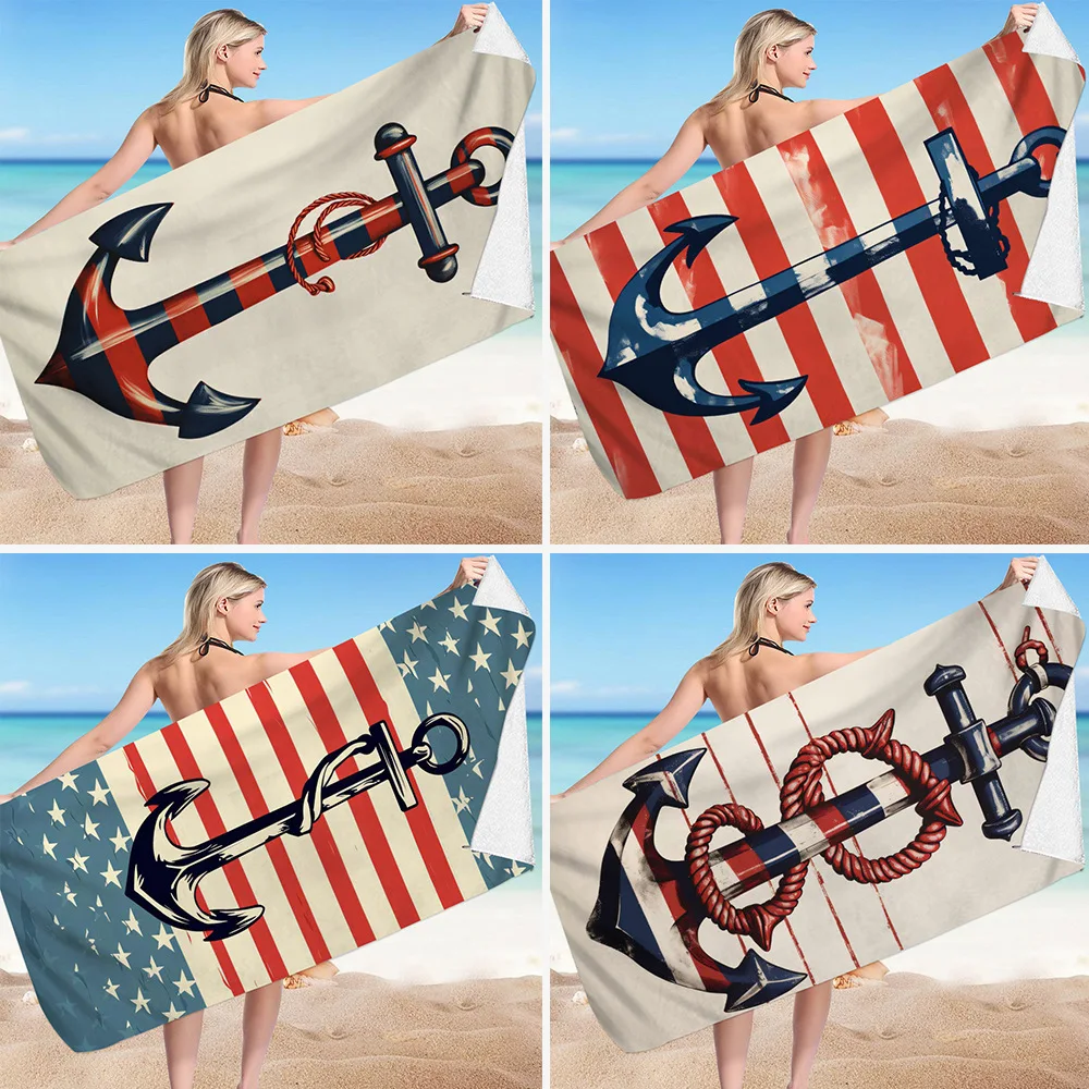 Nordic painted ship anchor digital-printed polyester Superfine fiber double-sided fleece Beach vacation bath towel, beach towel
