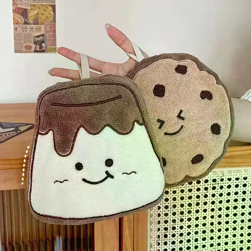 Cartoon Cookies Coral Fleece Hand Towel Bathroom Quick Drying Absorbent Hanging Towel Cleaning Wipe Handkerchief For Kitchen
