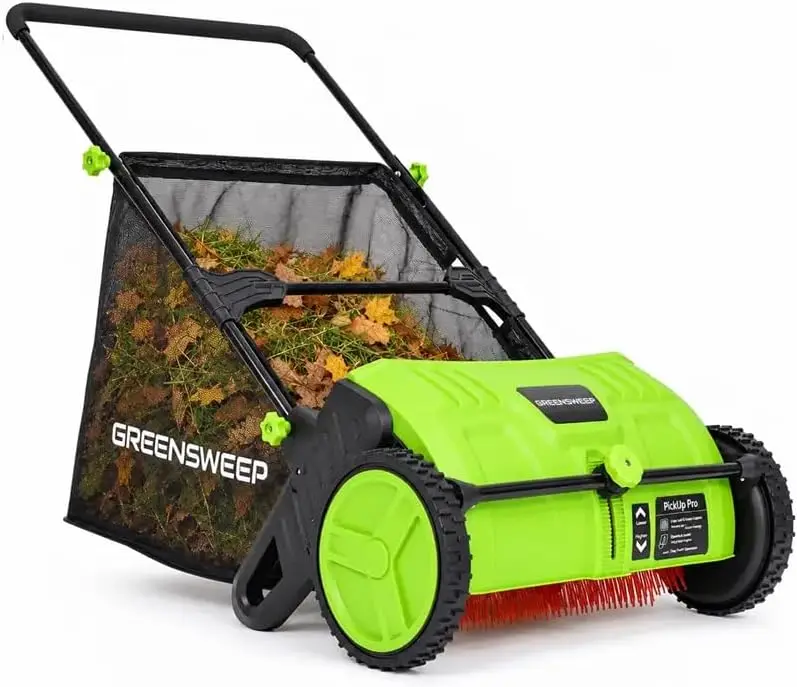 Pickup Pro V26 Green Edition with AntiLock Drive - Manual Push Lawn Sweeper for Leaves, Grass Clippings & Garden Debris - Large