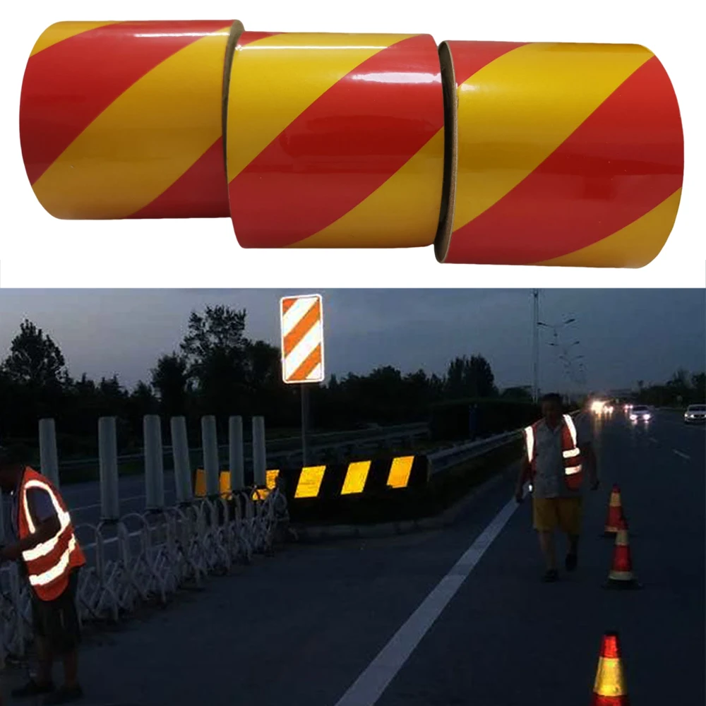 7Cm X 45.7M/Rol Waterdichte Zelfklevende Veiligheidswaarschuwingstape Wegverkeer Bouwplaats Reflecterende Tape