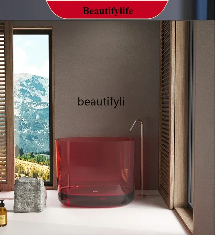 

FF5 Resin crystal transparent bathtub color pure resin freestanding bathtub hotel bathtub factory wholesale