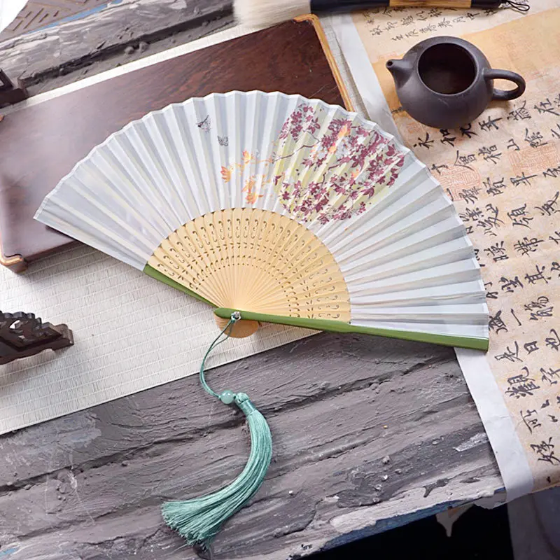 Folding Fan Summer Hanfu Photography Retro Style Antique Butterfly Cat Portable Exquisite Chinese Cultural Elements