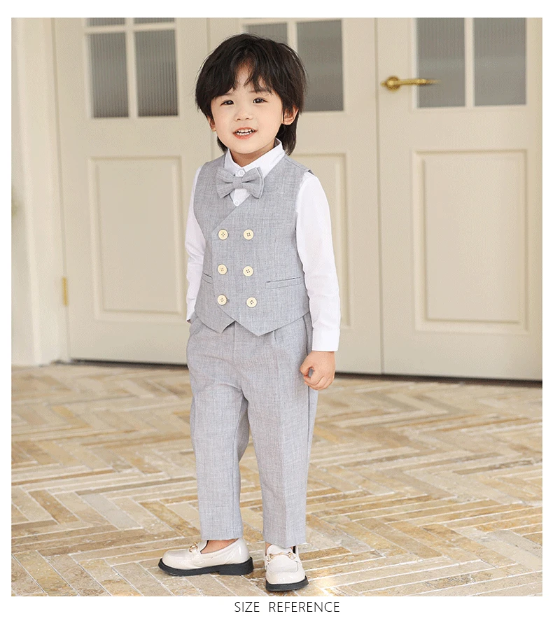 School Boys Gary Vest Shirt Pants Bowtie Photograph Suit Children Wedding Dress Kids Kindergarten Performance Uniform Costume