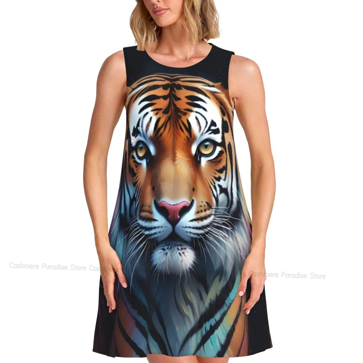 Women's Dress Tiger Summer Casual T Shirt Dresses Beach Cover up Tank Dress