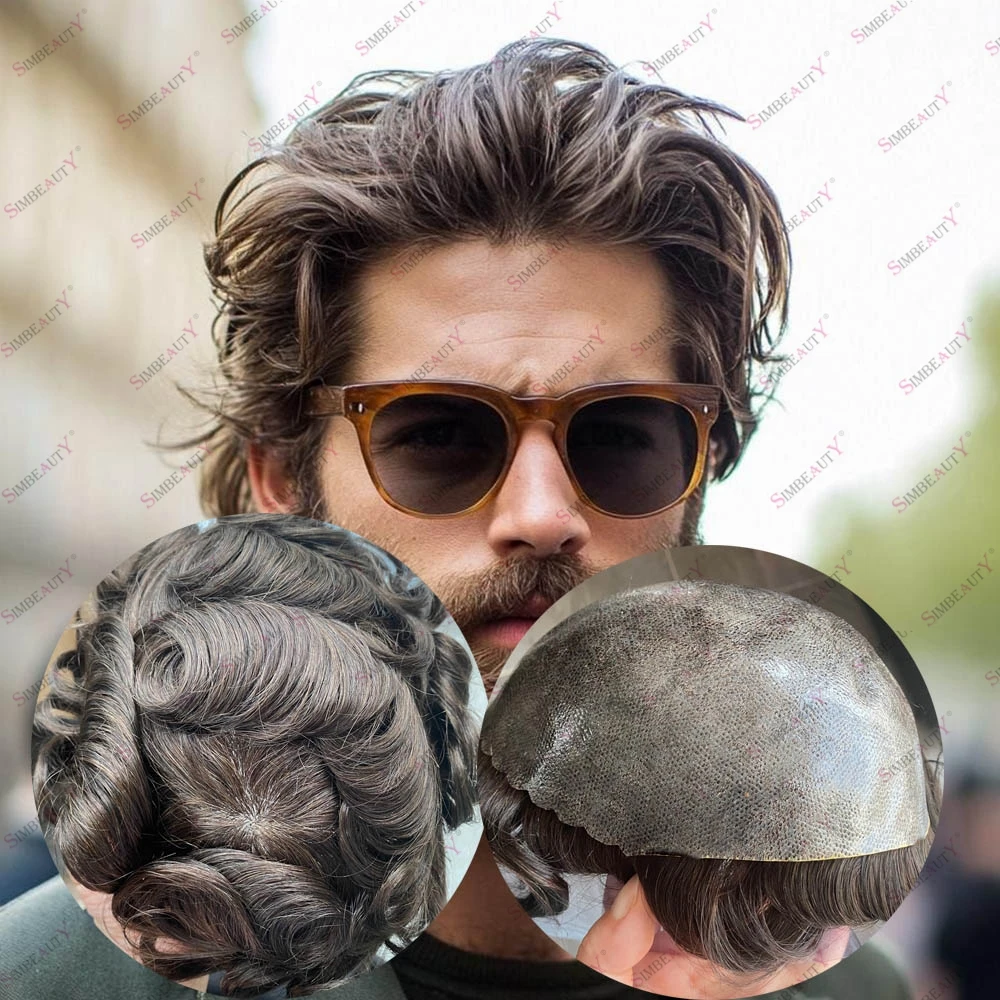 

Мужской парик из 100% натуральных волос, плотность 130%, черный, с естественной линией роста волос, прочная основа из кожи, инжекционная технология