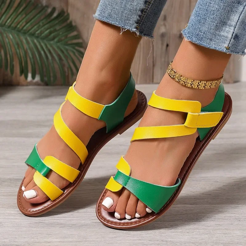 

2025 Plus Size Shoes Female Open Toe Women's Sandals Outdoor Casual Sandals Women Round Toe Flat with Shoes Women Zapatos Mujer