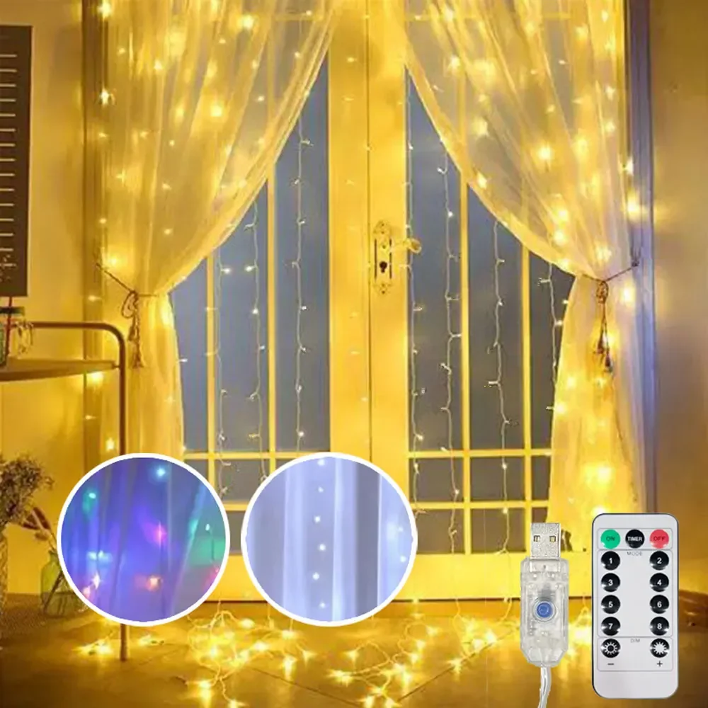 

USB Curtain String Lights 8 Modes Fairy Light Christmas Halloween Garland Holiday Led Light Wedding Party Home Bedroom Decor