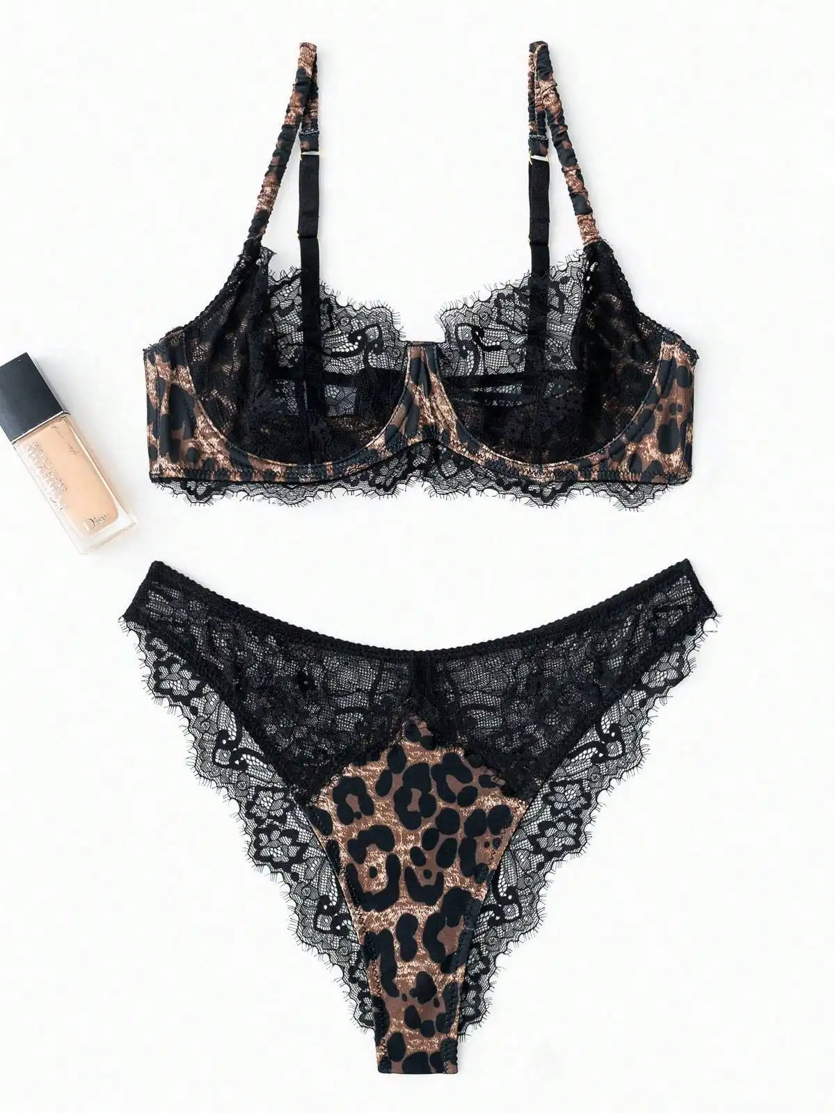 

Valentine's Day Women's Lingerie Set, Sexy Lingerie Set, 2-Piece Leopard Print Mesh Patchwork Lace Everyday Home Fashionable and