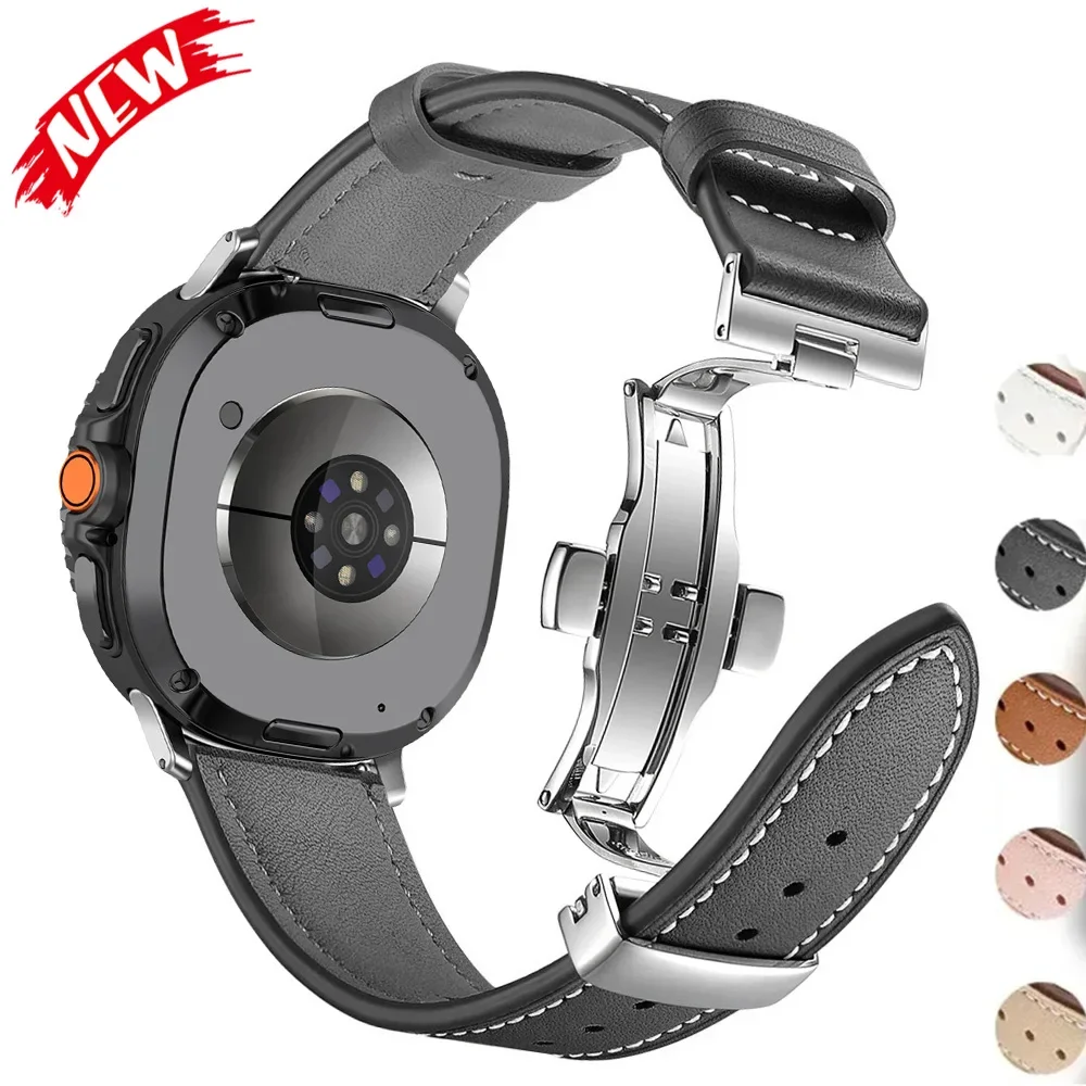 Retro-Leder-Sportarmband für Samsung Galaxy 9/8/8Classic 40/44/46mm Schmetterlingsverschluss-Band für Galaxy Ultra 2026/2025/2024