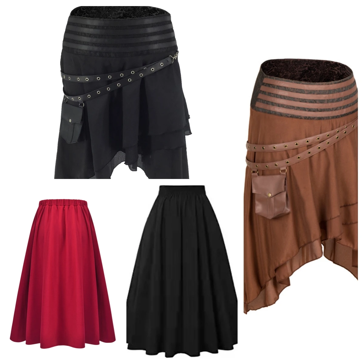 

Юбка трапециевидной формы средней длины Ro Punk Традиционный фестиваль Хэллоуин Большой размер Ретро Плиссированная юбка Женский этнический костюм