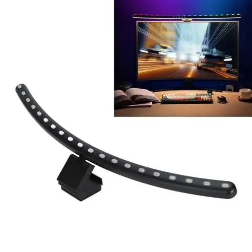 2 In 1 RGB Monitor Light Bar, Curved Computer Monitor Lamp Bar, Dual Light Source with Voice Activated Musical Rhythm, Eye