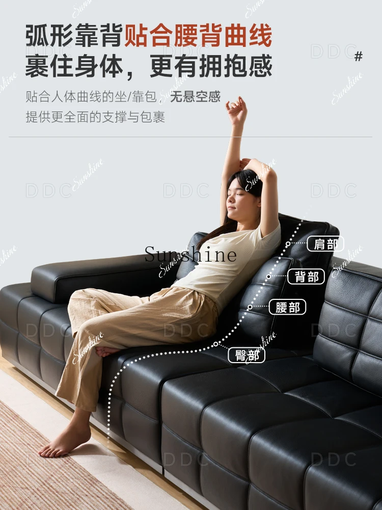 

Italian minimalist leather sofa small apartment living room antique fashionN