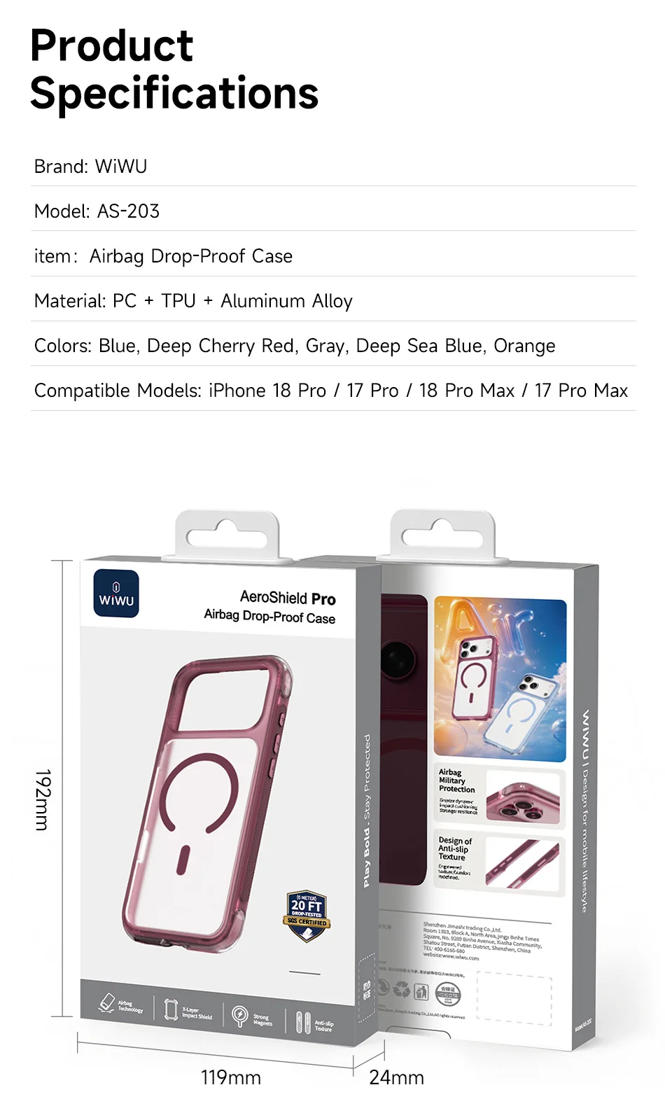 WiWU Airbag Handyhülle für iPhone 18 Pro Max 18 Pro Sturzsichere Schutzhülle für iPhone 17 Pro Max 17 Pro – Detail 24