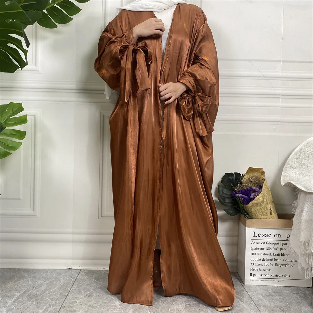 

Kaftan Robe Arab Shiny Satin Abaya Kimono Turkey Puff Sleeve Open Abayas for Women Dubai 2024 Muslim Hijab Dress Islamic Modest