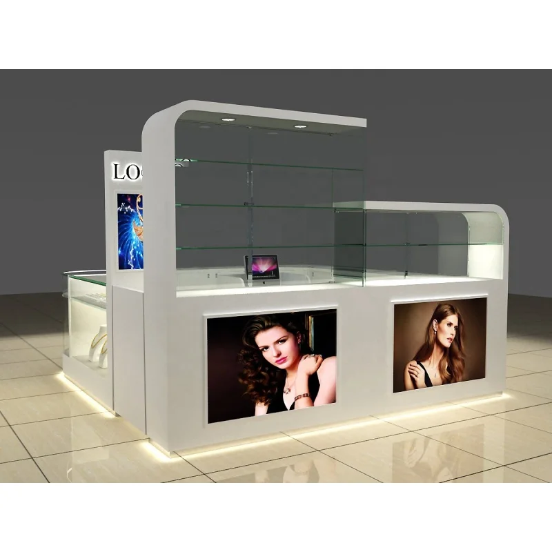 custom，Wooden Jewelry Display Cabinet Modern Jewelry Display Island for Mall Luxury Jewelry Kiosk