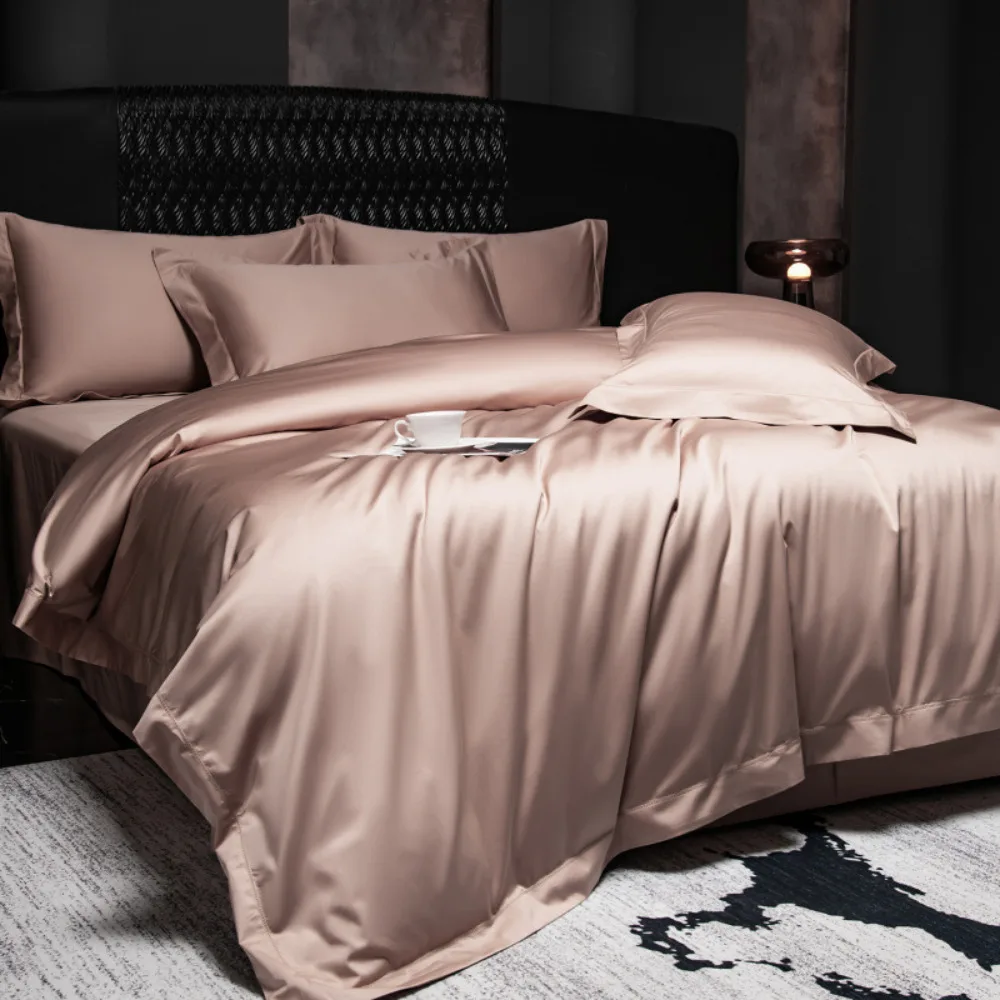 Premium 4 Piece Bed Sheet Set Sateen Xinjiang Long Staple Cotton Solid Hollow Out Design