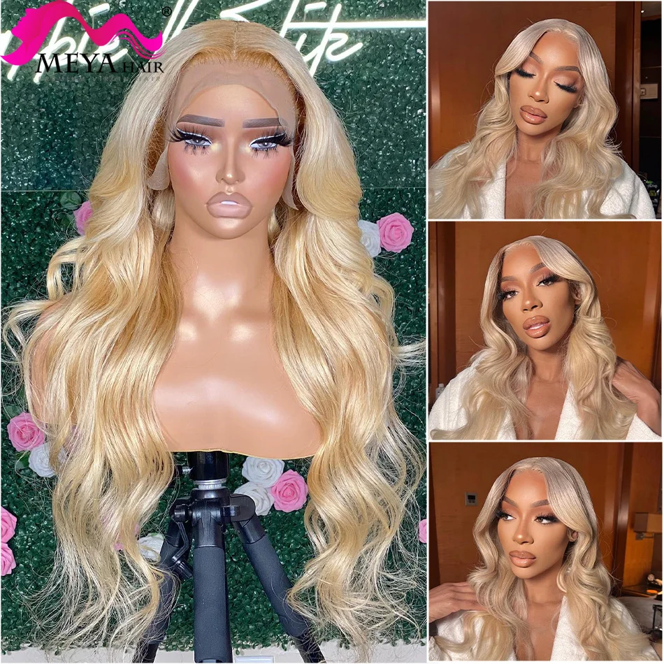 13x4 HD Transparent Lace Frontal 613 Body Wave Wig 13x6 Glueless  Honey Blonde Color Human Hair Wigs Brazilian Hair For Women