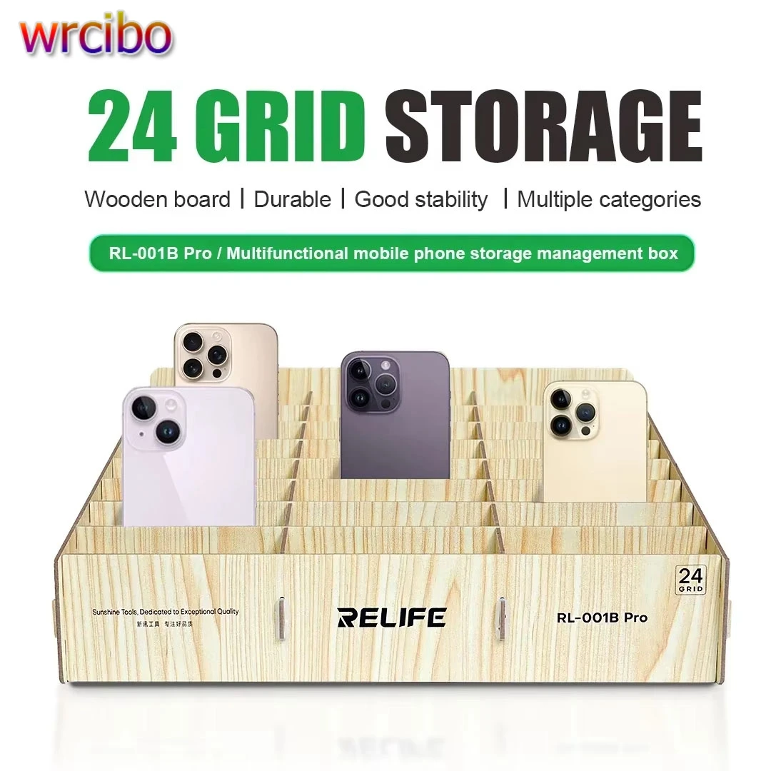 RELIFE RL-001B Pro Mobile Phone Storage Box Office Classroom 24 Grid Placement Rack Wooden Multi-grid Mobile Phone Storage Box