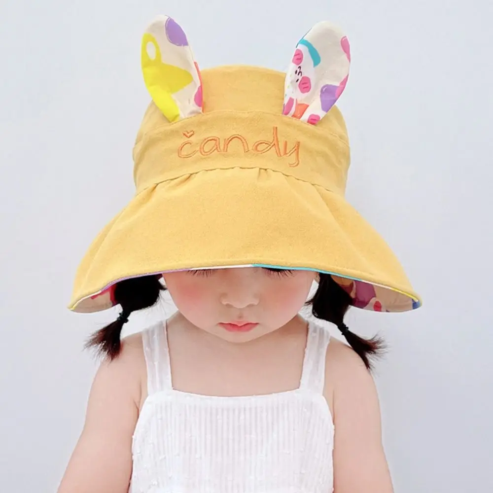 Children\'s Sunscreen Hat Summer Boys Girls Large Eaves Cap Double-sided Empty Top Hat Cute Rabbit Sun Shade Hat Panama Hat