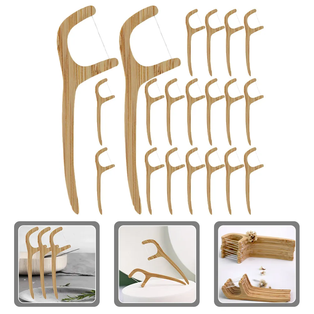 20Pcs Bamboo Floss Picks Soft Flexible Flosser for Gentle Care Effective Plaque Food Particle Removal Flossing Sticks