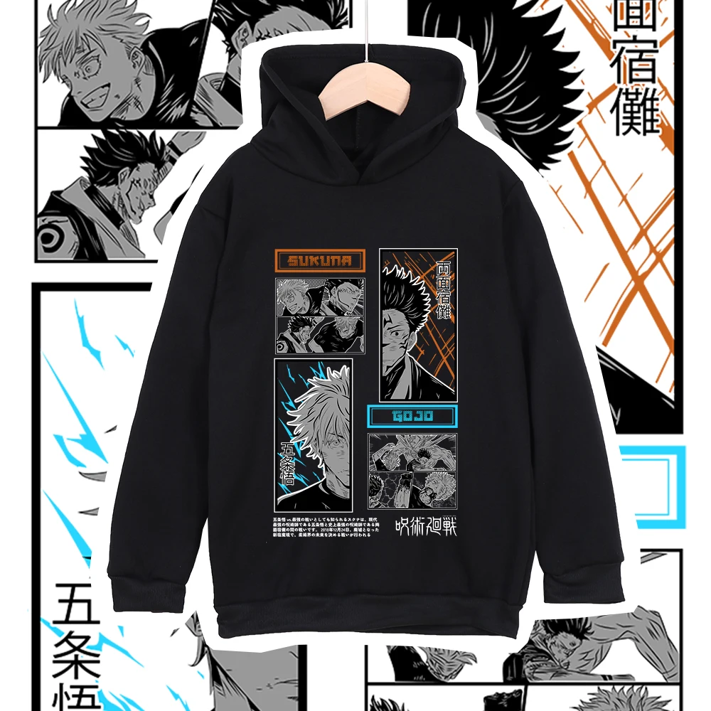 Kinder Anime Hoodie Jujutsu Kaisen Gojo Sukuna Druck Unisex Baumwoll-Sweatshirt für Jungen Mädchen Cartoon Freizeitkleidung Cosplay Kostüm