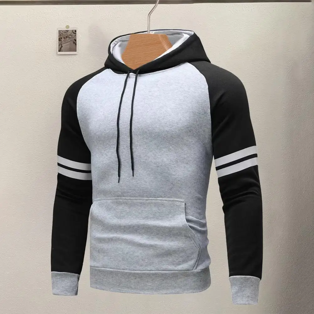 Athletic Hoodie Men's Colorblock Drawstring Hoodie with Big Pocket Slim Fit Design for Fall Winter Daily Wear Casual Sports