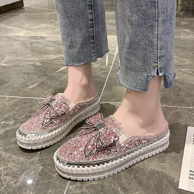 Shoes Butterfly-Knot Low Big Size Glitter Slides House Slippers Platform Med Fashion Slipers Women Lady Jelly Soft Luxury 2023 G