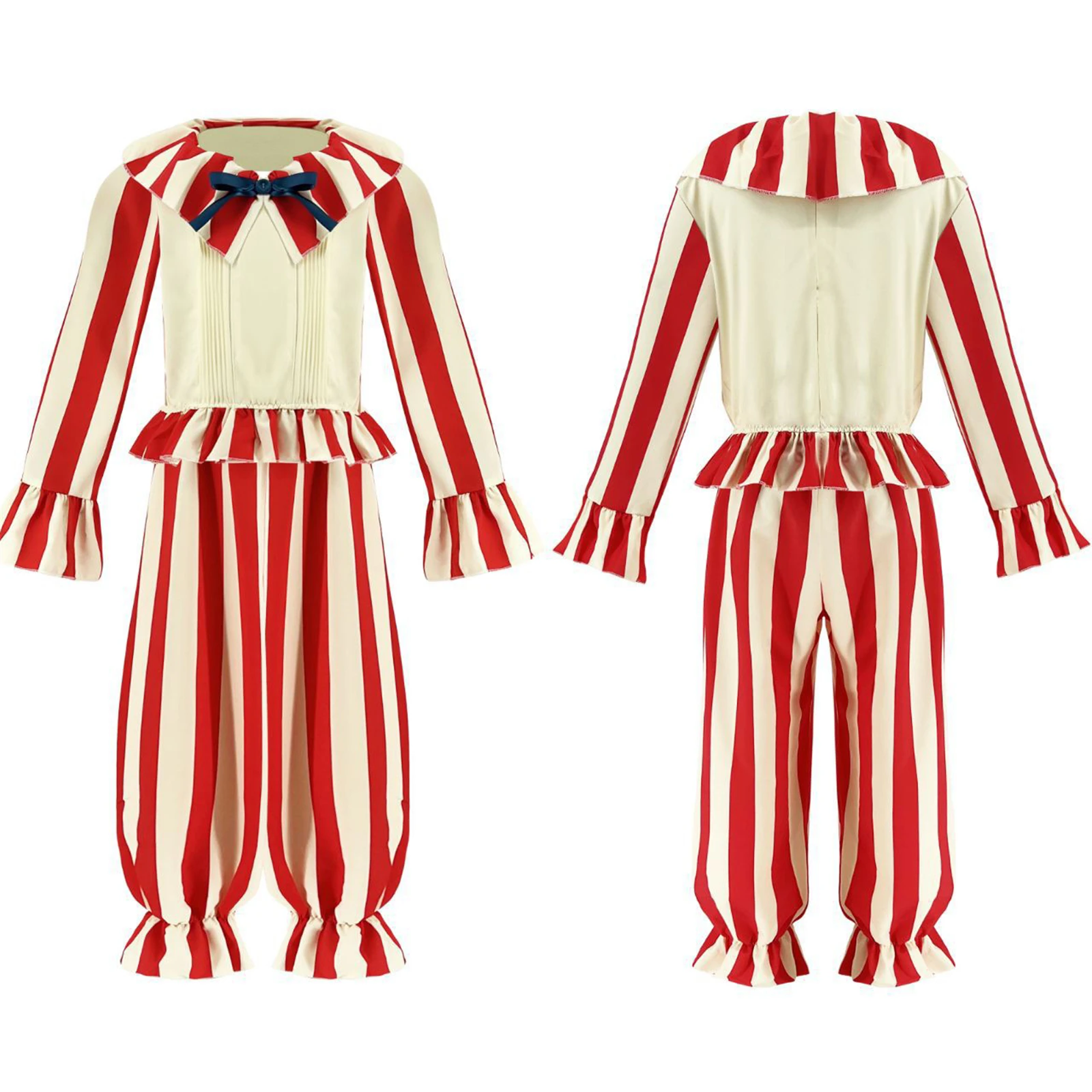 

Clown Cosplay Costume Horror Movie Men'S Jumpsuit Red Striped Uniform Circus Clown Uniform Halloween Carnival Party Uniform