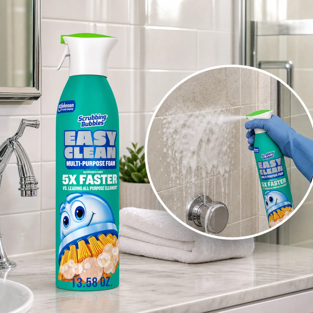 Multi-Purpose Bathroom Foam Cleaner Aerosol, Phosphorus-Free Spray For Shower Toilet Chrome Porcelain Safe
