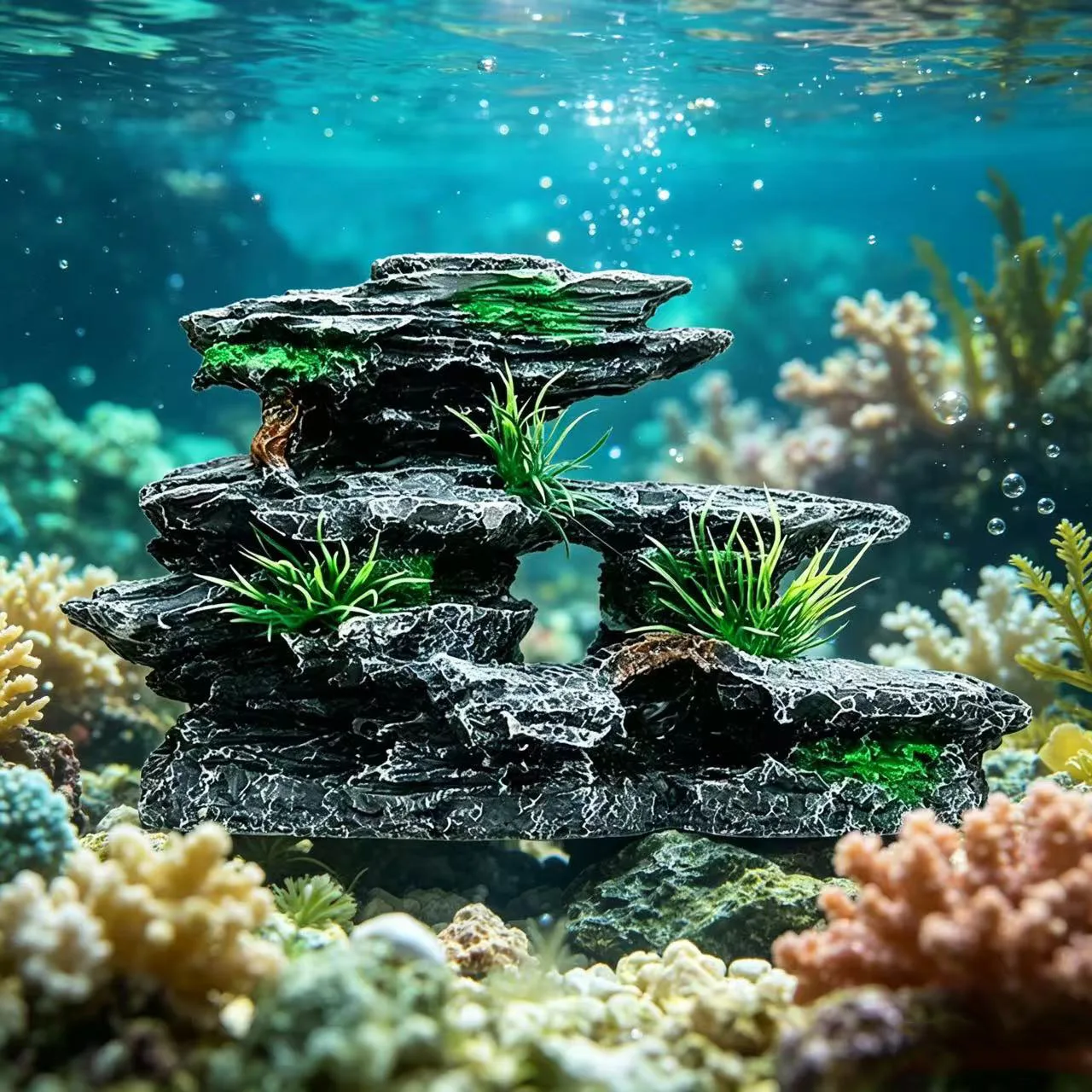 Fish Tank Artificial Stacked Rock Mountain Hiding Cave Landscape Decor Aquarium Ornament Aquatic Rest Hide Play Shelter