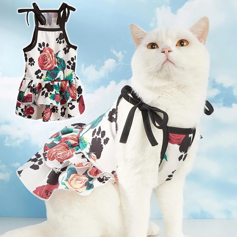 Dog Dress  Soft   Pet Dress Kitten Small Dog Cat Paw Floral Print Sling Dress